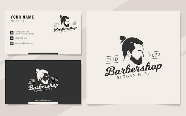 Logotipo de vetor para barbearia com modelo de cartão de visita