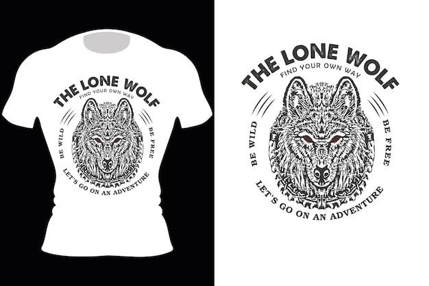 Logotipo de vetor preto e branco de t-shirt personalizada de lobo de animal selvagem.