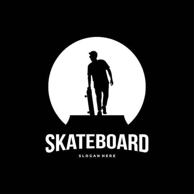 Logotipo de vetor skate skatista menino silhueta