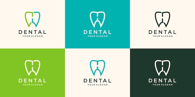 Logotipo dental com letra h design estilo linear do modelo de vetor.