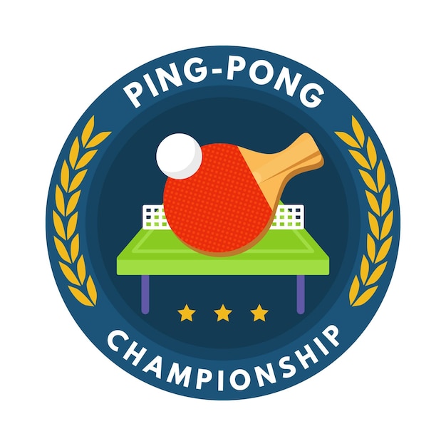 Logotipo detalhado do tênis de mesa com raquete e bola
