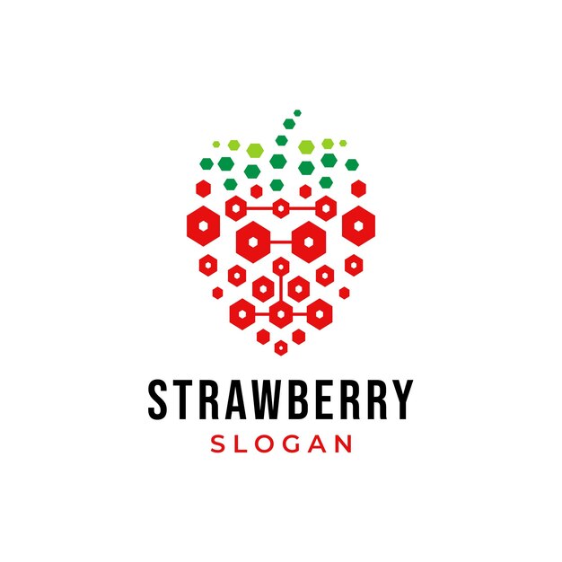 Logotipo digital de frutas conceito de logotipo na forma de morango com modelo de design de placa de circuito