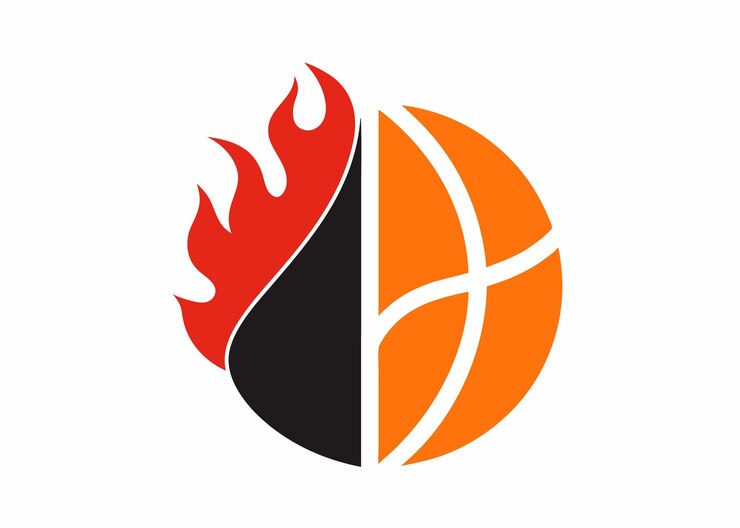 Vetor logotipo dinâmico de basquete enfatiza metade da bola