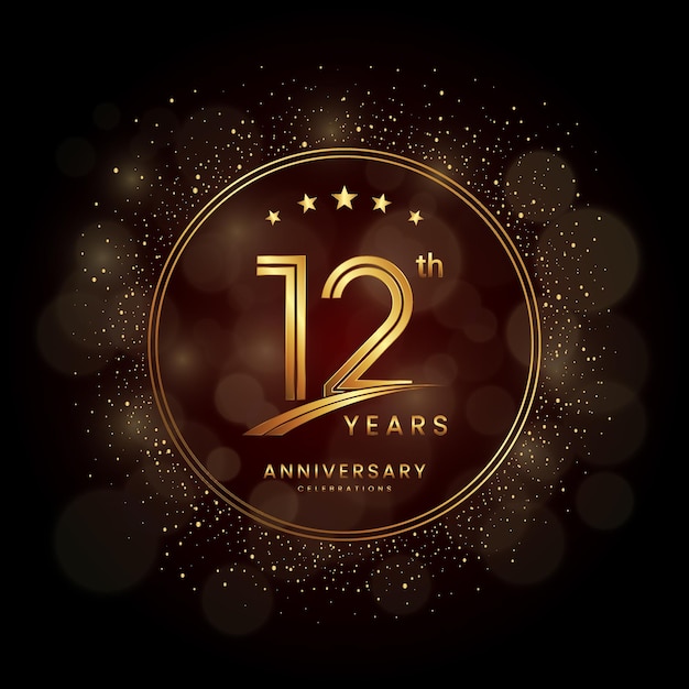 Vetor logotipo do 12º aniversário com glitter dourado