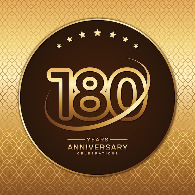 Logotipo do 180º aniversário com um número dourado e anel isolado em um fundo dourado