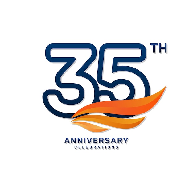 Vetor logotipo do 35º aniversário em um estilo simples e luxuoso com números azuis e asas laranja