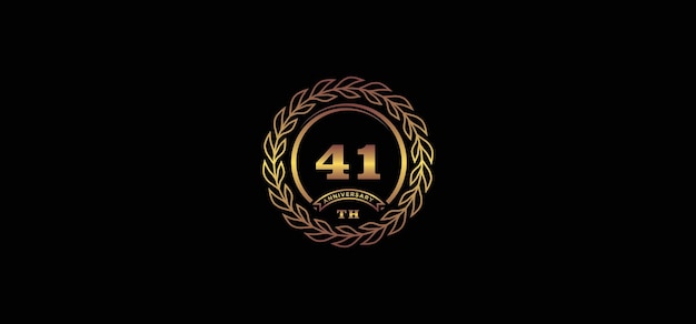 Logotipo do 41º aniversário com anel e moldura cor de ouro e fundo preto