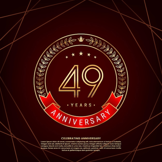 Vetor logotipo do 49º aniversário com coroa de louros dourada e número de linha dupla