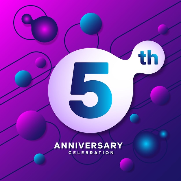 Vetor logotipo do 5º aniversário com design de modelo de fundo abstrato colorido para cartão de convite e pôster de sua festa de aniversário vector eps 10