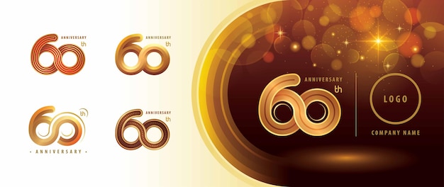 Logotipo do 60o aniversário Celebrar 60 anos Logotipo Abstrato Ouro Infinito Linha arredondada número 60