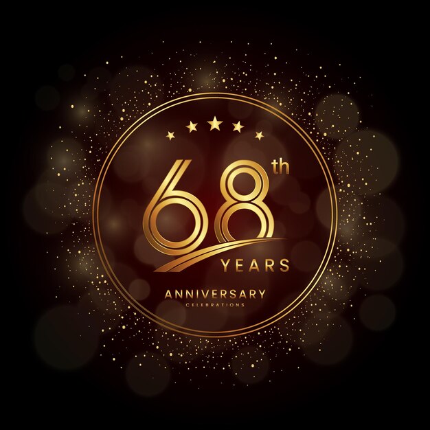 Vetor logotipo do 68º aniversário com glitter dourado