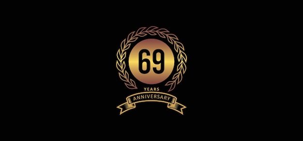 Vetor logotipo do 69º aniversário com fundo dourado e preto