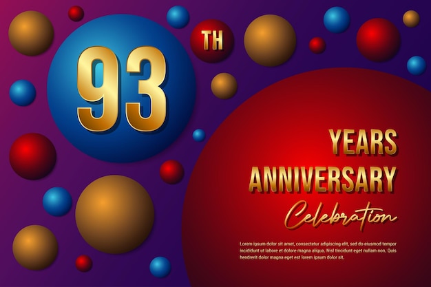 Logotipo do 93º aniversário com design de modelo de fundo abstrato colorido para cartão de convite e pôster de sua festa de aniversário vector eps 10