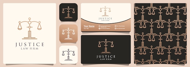 Logotipo do advogado de justiça advogado com um conjunto de modelo padrão e cartão de visita.