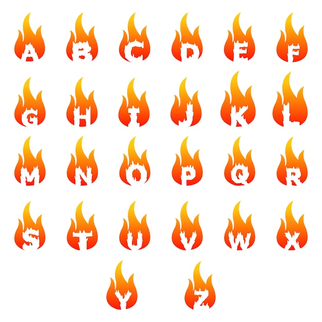 Logotipo do alfabeto de A a Z com um ícone de fogo