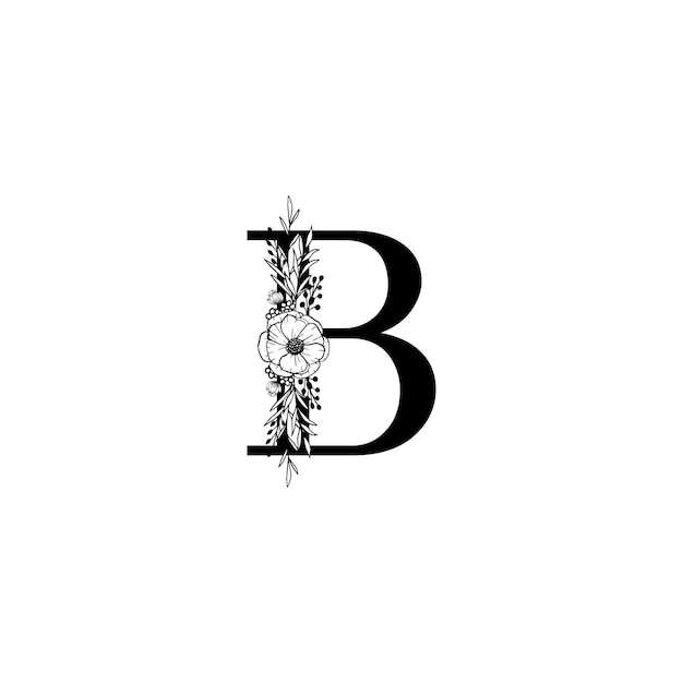 Vetor logotipo do alfabeto floral inicial b alfabeto floral preto monograma botânico letras vetoriais com preto