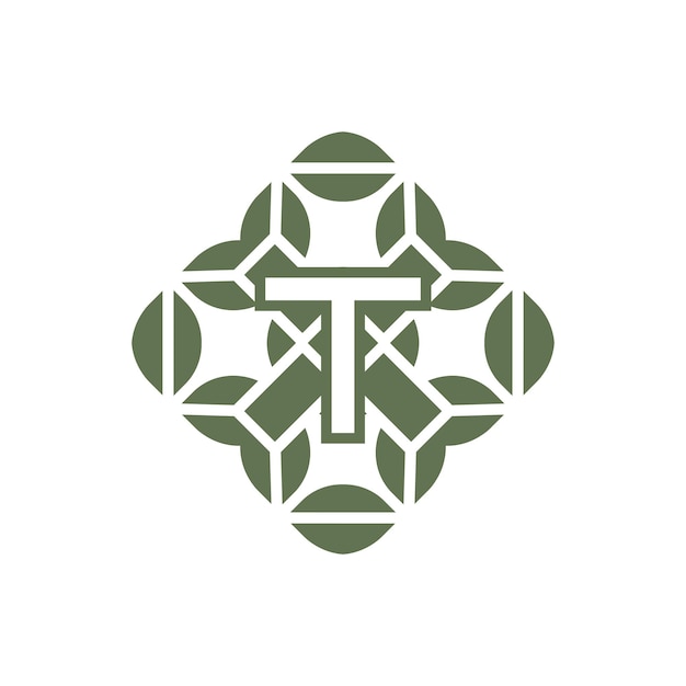 Vetor logotipo do alfabeto verde natural orgânico da letra inicial t