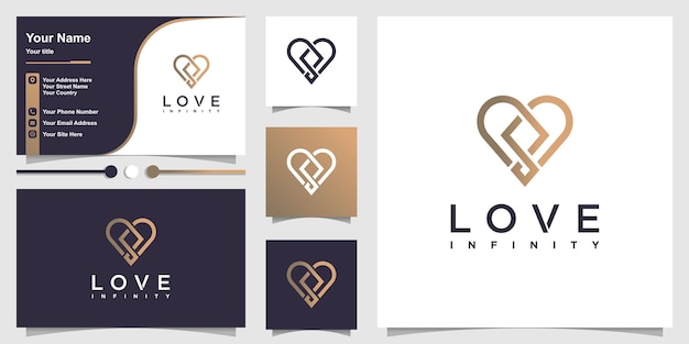 Logotipo do amor com conceito moderno de infinito e design de cartão de visita premium vector