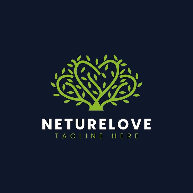 Vetor logotipo do amor da natureza logotipo do ícone da folha da árvore do amor