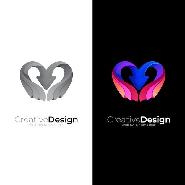 Logotipo do amor e combinação de design de seta