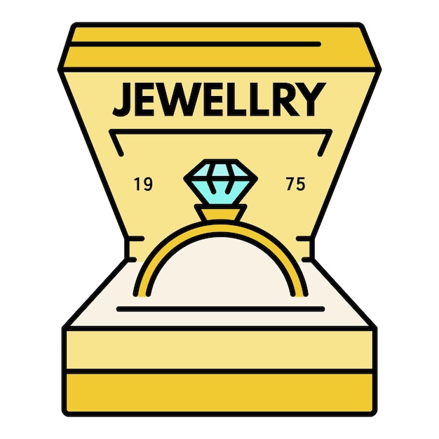 Logotipo do anel de diamante de jóias contorno jóias anel de diamante logotipo vetor cor plana isolada em branco
