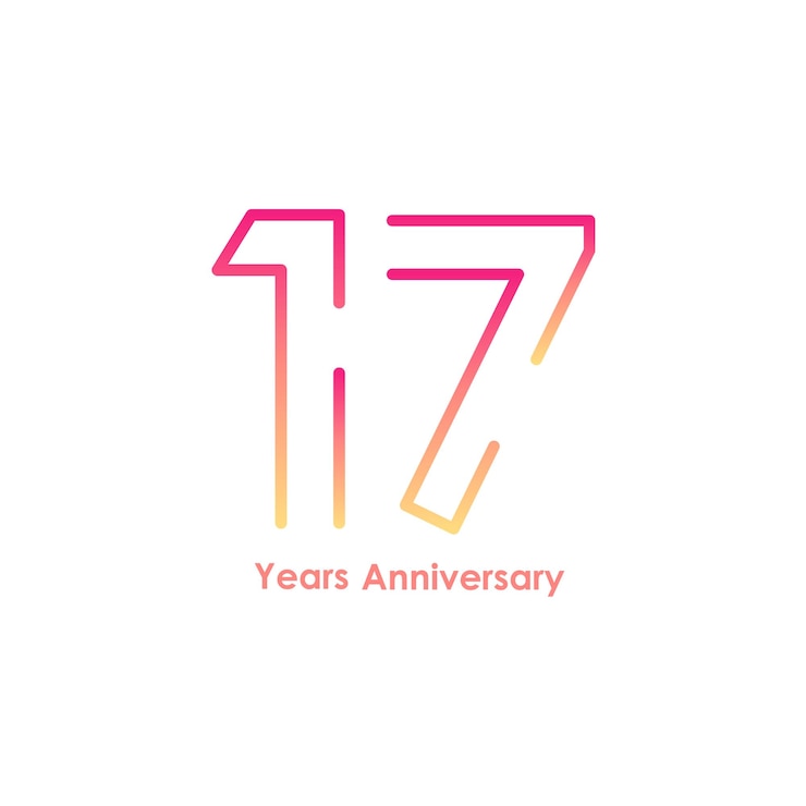 Vetor logotipo do aniversário de 17 anos com números de fonte de cor dourada feitos de uma linha conectada