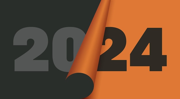 Logotipo do ano novo 2024 ilustração vetorial de uma folha de papel enrolada com a inscrição modelo 2024