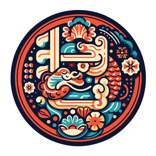 Logotipo do ano novo chinês design vetorial plano em estilo art nouveau