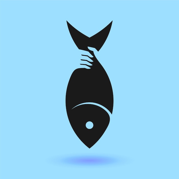 Logotipo do apanhador de peixes com conceito de mão segurando