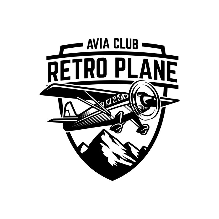 Vetor logotipo do avião vintage avião retrô grunge com logotipo do emblema ilustração em vetor