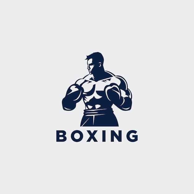 Vetor logotipo do boxeador musculoso com fundo de ringue de boxe ilustração do design do logotipo do emblema do boxe em branco