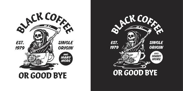 Logotipo do café com ilustração do grim reaper