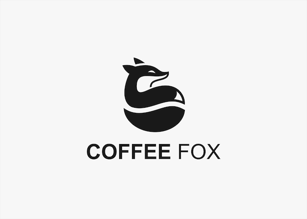 Logotipo do café com lobo e grãos de café vector a ilustração da silhueta no fundo branco