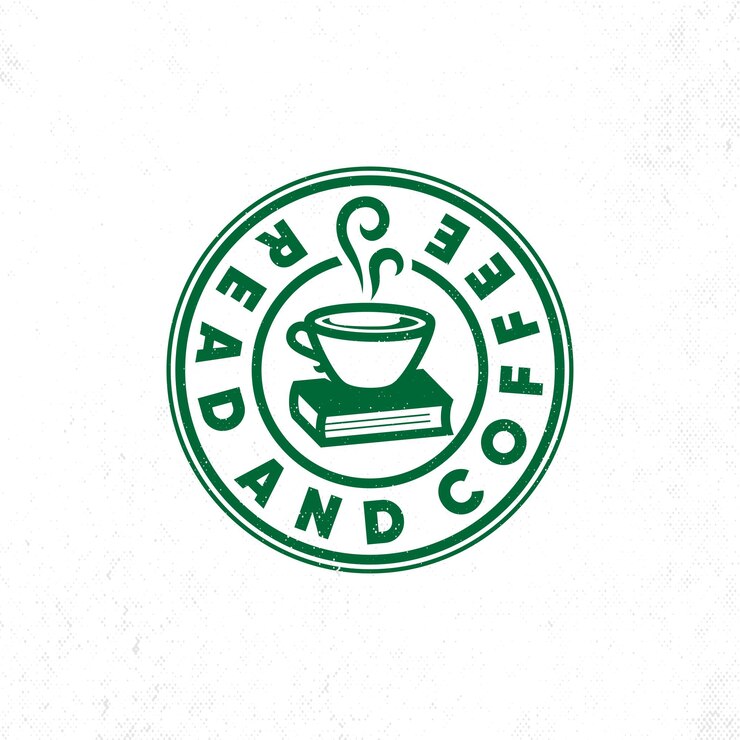 Vetor logotipo do café vintage com ilustração vetorial de livro e xícara de café