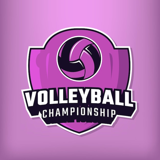 Vetor logotipo do campeonato de vôlei para emblema de etiqueta e elemento em fundo roxo