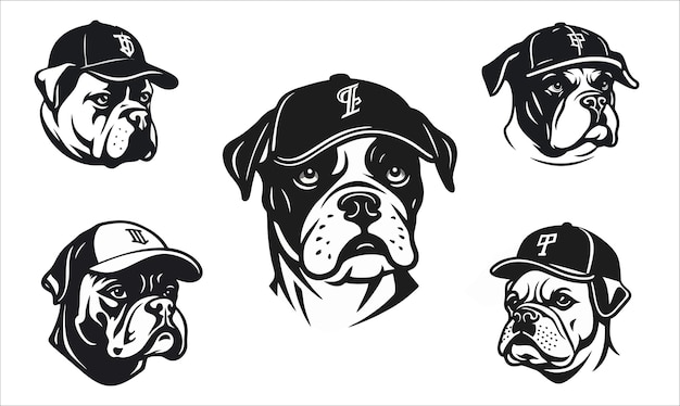 Vetor logotipo do cão emblema logotipo do time de beisebol conjunto coleção pacote adesivo sillouette