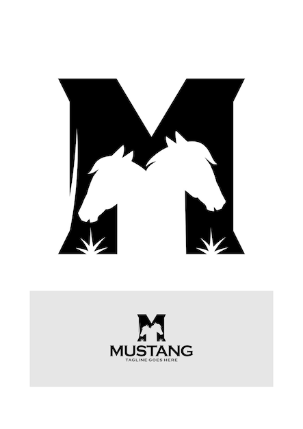 Logotipo do cavalo mustang letra m