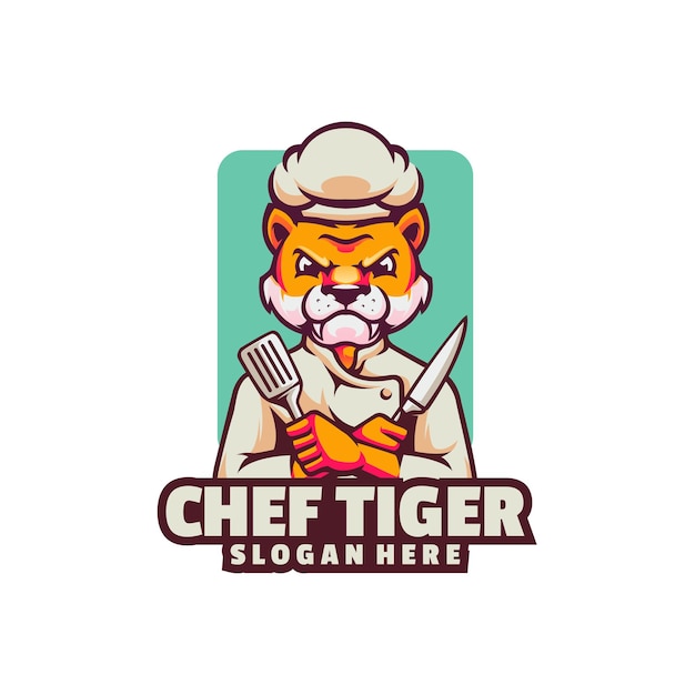 Vetor logotipo do chef zangado tigre