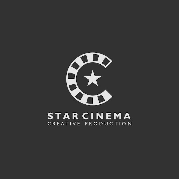 Logotipo do cinema estrela com forma de filme em rolo