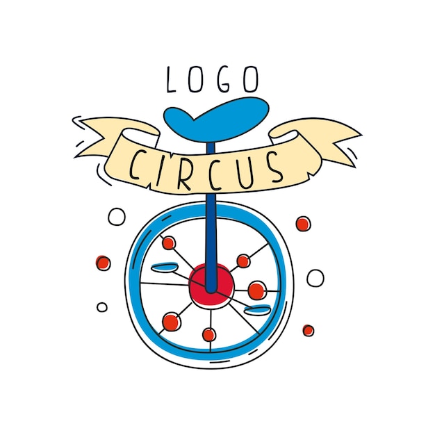 Logotipo do circo desenho original emblema criativo com monociclo pode ser usado para cartazes de flyear capa banner convite vetor ilustração isolada em fundo branco