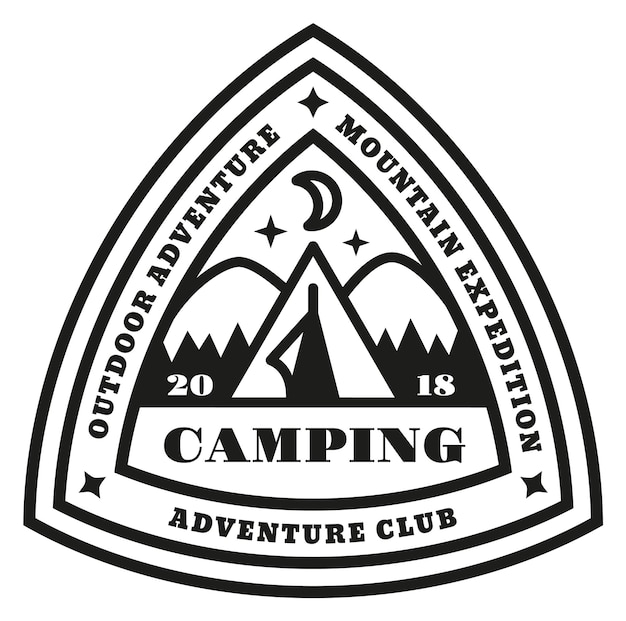 Vetor logotipo do clube de aventura emblema de linha preta de acampamento