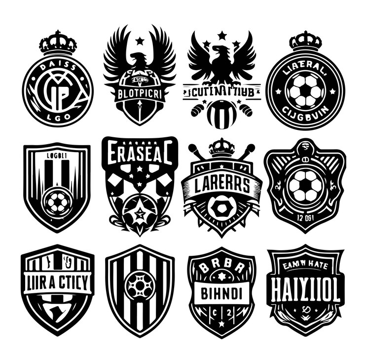Vetor logotipo do clube de futebol com coroa de escudo e ícone de conceito de bola em branco