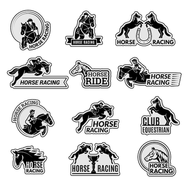 Logotipo do clube equestre. coleção de emblemas esportivos de cavalos de corrida garanhão animais de montaria