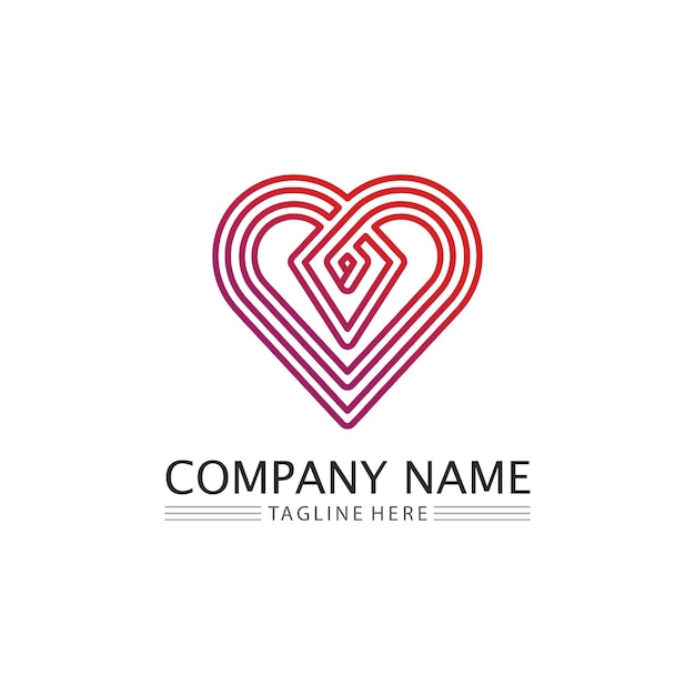 Vetor logotipo do coração e design de ilustração de ícone de amor de beleza símbolo de modelo
