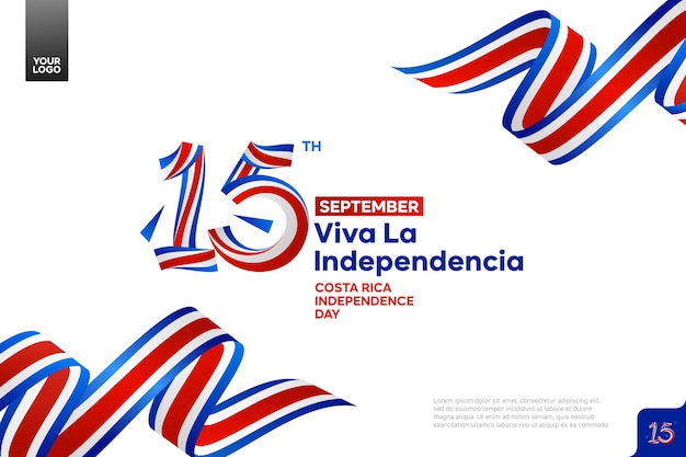 Vetor logotipo do dia da independência da costa rica em 15 de setembro com fundo de bandeira