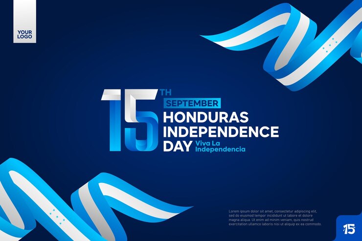 Vetor logotipo do dia da independência de honduras, 15 de setembro, com fundo de bandeira