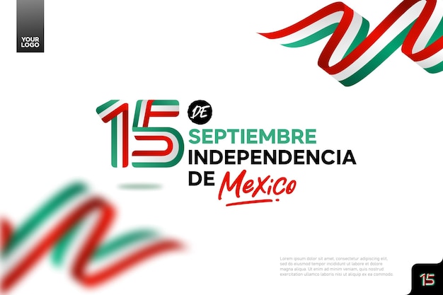 Vetor logotipo do dia da independência do méxico, 16 de setembro, com fundo de bandeira