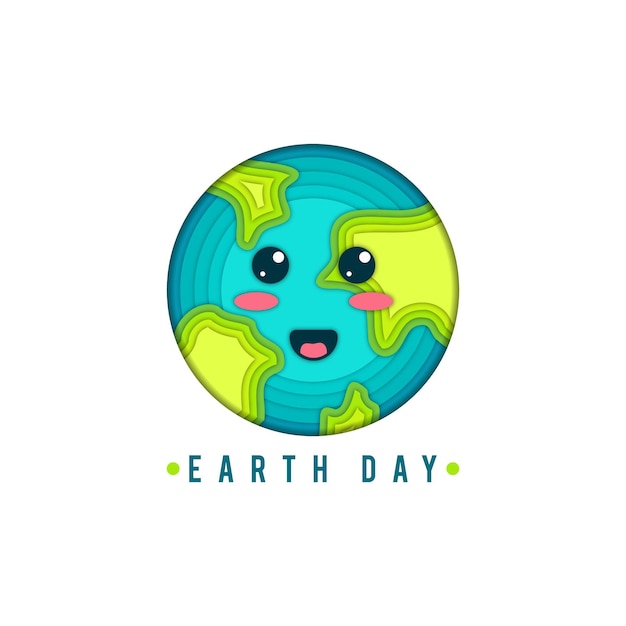 Logotipo do Dia da Terra com um design de globo sorridente de rosto bonito