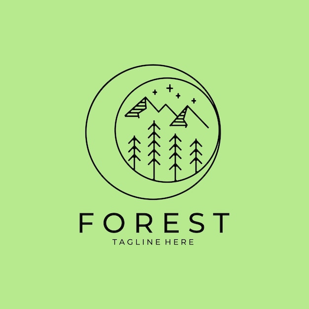 Logotipo do distintivo da floresta gráfico de ilustração vetorial de logotipo de arte de linha