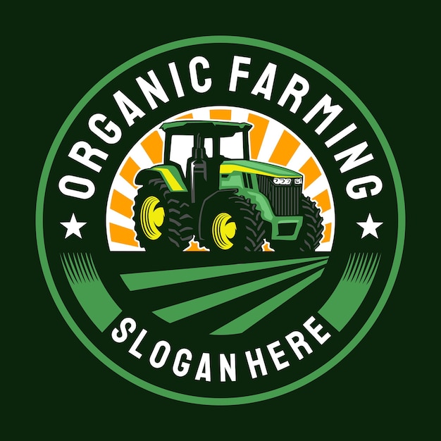 Logotipo do emblema do círculo da fazenda de trator
